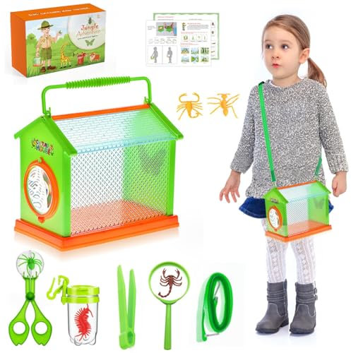 Editbar Insekten Forscherset Kinder,Forscherset für Kinder,Insekten Beobachtungsbox,12-teiliges Entdecker Set mit Insektenfänger,Auffangflasche,Lupe,für Naturerkundungen und Abenteuer Geschenk