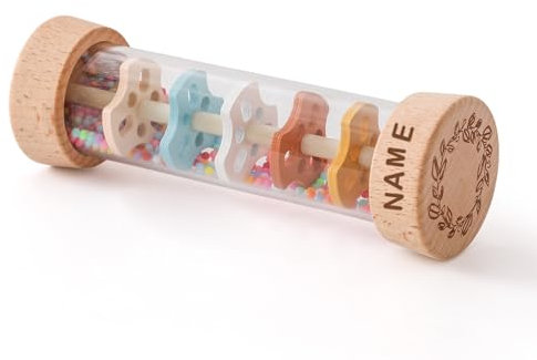 WOODEN TEETHER Rassel Baby baby Musikspielzeug Jungen Mädchen Geschenk(Klassisches) (Mit Name, Klassische)