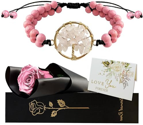 Rose Éternelle avec Tige - Fleur Préservée et Stabilisée,Un Vraie Bouquet de Roses Cadeau Femme pour Saint-Valentin, Fête des Mères,Noël - Idée Cadeau pour Maman,Épouse, Petite Amie