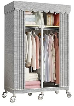 Kleiderständer auf Rollen Stabil mit Fächer Starke Tragfähigkeit Kleiderschrank Stoff mit Kleiderstange für Wohnheime und Wohnungen(Chrome,85x45x170cm)