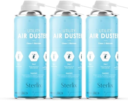 Sterlix Air Duster Can Compressed Air Spray Can Dust Cleaner PC, Keyboard, Electronic Devices & Car Cleaning Protect, 3 x 400ml, Packaging May Vary