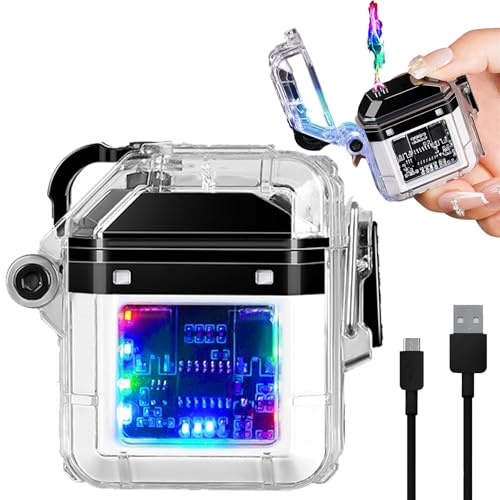 Elektrisches Feuerzeug Wiederaufladbare Feuerzeuge Wasserdicht Winddicht Flammenloses Feuerzeug Zigarettenanzünder mit Batterieanzeige und USB C Wiederaufladbar für Outdoor Wandern Survival Ausrüstung