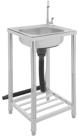Lavello mobile in acciaio inox, per ristorante, lavanderia, garage, giardino (42 x 37 x 82 cm)