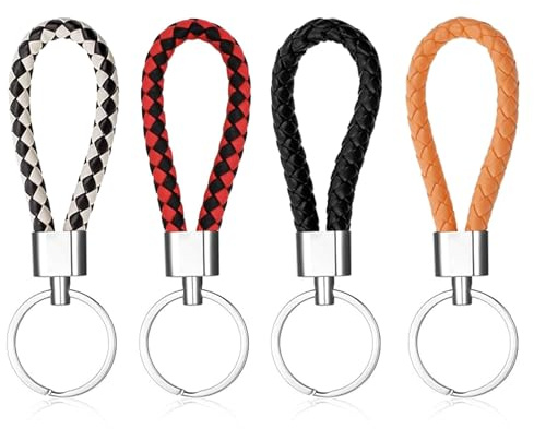 louuuou 4Pcs Braided Keyring Set - Leather Car Keychain for Men/Women | Keyrings for men: braided leather, 4 colors. Portable & durable. Use for car, motorcycle, bags, house keys.