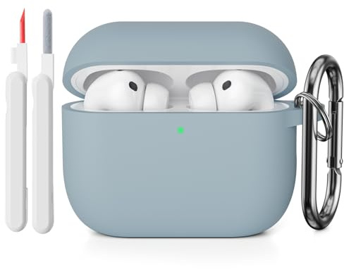 KOKOKA Silikon Hülle Schutzhülle Kompatibel mit AirPods Pro 3. Generation mit Reinigungsset, Stoßfeste Weiche Dünne Schutzhülle Case für Airpods Pro 3 mit Cleaner Kit & Karabiner, Denim Blue