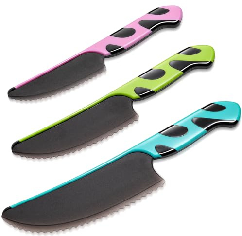 Goodchef Kindermesser 3-teilig, Montessori Messer für Kinder | BPA-frei, sicheres Lernmesser,sicheres Schneidewerkzeug für Obst und Gemüse, Geschenk für Kinder