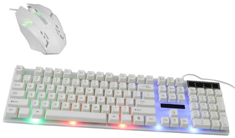 Kit Tastiera e Mouse da Gioco USB Cablato 104 Tasti Bianco | Retroilluminazione Led, Plastica, Plug And Play, Stile Fashion, Puntatore Incluso Stile Casuale