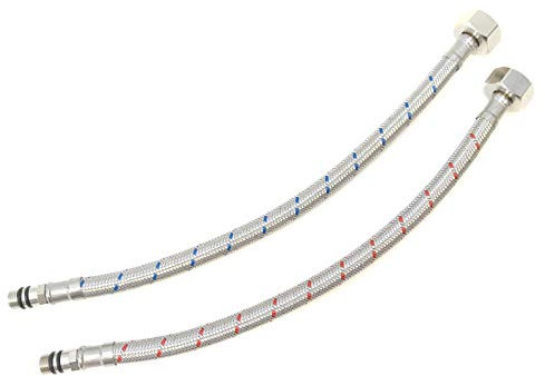 Xcel Home 2 x M10 x 1/2 BSP 300mm | Flexible Tap Connectors Monobloc Mixer Pipe Tails | Stainless Steel Pipes Kitchen Sink & Bathroom | Basin DIY Replacement | British Standard Pipe