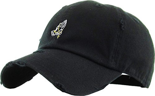 KBETHOS KBSV-061 BLK Betende Hände Vintage Rosenkranz Distressed Papa Hut Baseball Cap Polo-Stil einstellbar