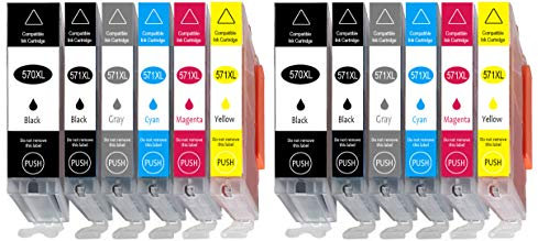 12er Pack mit Grau ersatz für Canon 570 pgbk 571 Druckerpatronen PGI-570XL CLI-571XL Hohe Kapazität für Canon Pixma MG7750 MG7751 MG7752 MG7753 TS8050 TS8051 TS8052 TS8053 TS9050 TS9055