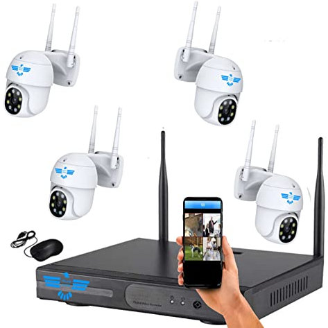 ITALIAN ALARM - Kit Videosorveglianza WiFi da Esterno, NVR 8 Canali con 4 Telecamere Senza Fili HD, Video camere di Sorveglianza con Visione Notturna e Rilevamento Movimento. Video Tutorial Italiano