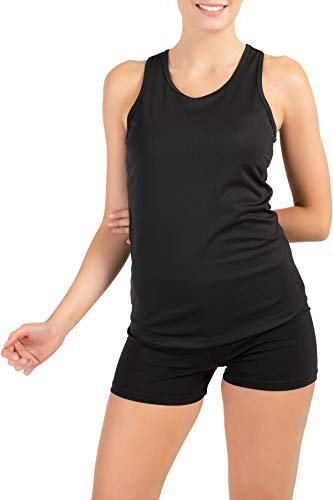 Mivaro Sport Tanktop Damen Schwarz - atmungsaktives Polyester Top für Sport, Gym, Fitness oder Jogging - schnelltrocknend, leicht, angenehm zu tragen mit Rückenschnitt - Größe: XS