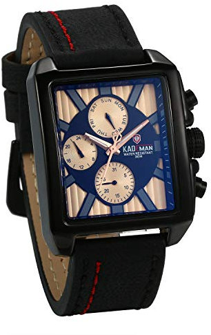 JewelryWe Herren Einzigartige Armbanduhr Analog Quarz Kalender 30M wasserdichte Leder Band Sport Beiläufige Uhr mit Aprikose Rechteckigem Zifferblatt (Rot)