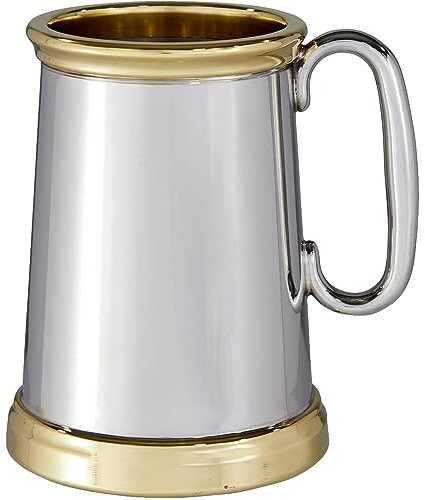 I LUV LTD Zinn Krug Schwer 1 Pint Wortley Messingrand und Basisdetail Rein Schwer Messgerät Bier Krug Perfekt zum Gravieren Personalisierte Geschenke für Männer und Frauen