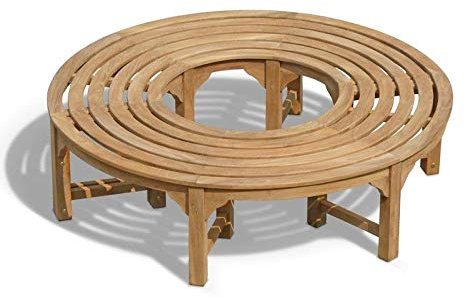 Teako Design S-Form Rundbank Baumbank Fermo wetterfest Teakholz massiv Außendurchmesser 220 cm, 360°