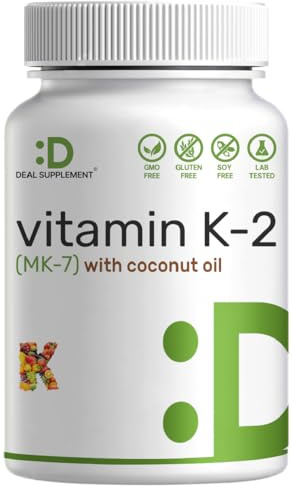 DEAL SUPPLEMENT Vitamin K2 MK-7 200mcg Per Serving, 240 Coconut Oil Softgels | Easily Absorbed Menaquinone-7 Form | Bone, Joint, & Immune Support – Non-GMO