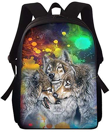 Chaqlin 38,1 cm Schulranzen Rucksack Jungen Mädchen Grundschule Student Tasche Große Kapazität Büchertasche Mehrfarbig Cooler Wolf-1 Einheitsgröße