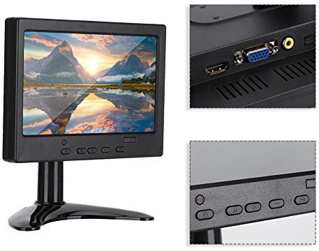 Lazmin112 Pantalla de 7 Pulgadas, Monitor de Pantalla multifunción 1024x600 16: 9, Compatible con Entrada AV + HDMI + VGA, Adecuado para, Pantalla de Coche, CCTV(Enchufe DE LA