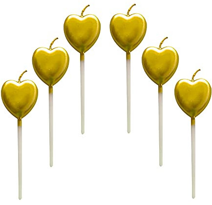 Herz Geburtstagskerzen,6 Pcs Cake Topper Dekorationen Ggeburtstag Kerzen Metallisch Kuchen Kerzen für Kinder Geburtstag Hochzeit Party Jahrestag Valentinstag Festival,Gold