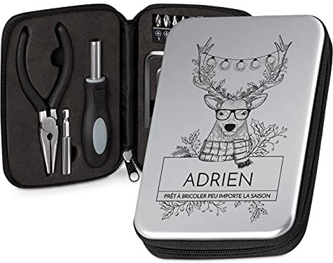 Maverton Ensemble d'outils dans une trousse en aluminium personnalisée - Boîte à outils personnalisée pour l’homme - Pour les bricoleurs - Cadeau d’anniversaire - Cerf