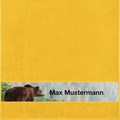 Manutextur Duschtuch mit Namen - personalisiert - Motiv Bär - viele Farben & Tiermotiven - Dusch-Handtuch - gelb - Größe 70x140 cm - persönliches Geschenk mit Wunsch-Motiv und Wunsch-Name