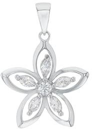 Amor Motivanhänger 925 Sterling Silber Damen Anhänger, mit Zirkonia synth., 2,4 cm, Silber, Blume, Kommt in Schmuck Geschenk Box, 2023215