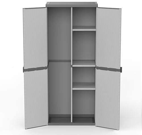 Mongardi: Besenschrank aus PVC und PP, 2 Türen, einfach zu montieren, modulares System, robust, geeignet für Innen- und Außenbereiche, 68 x 40 x 165 cm, Grau und Schwarz