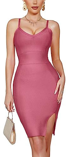 Madam Uniq Mini robe moulante à bretelles pour femme - Robe de cocktail ou de soirée, vieux rose, Taille XS