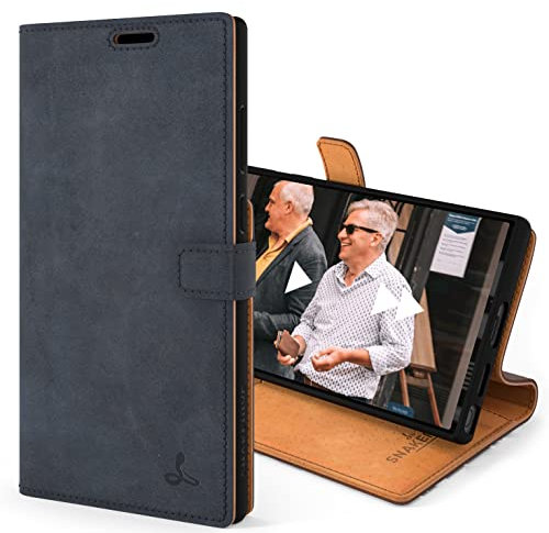 Snakehive Leather Wallet for Samsung Galaxy S22 Ultra 5G | Genuine Leather Wallet Phone Case with Card Holder | Flip Folio Case/Cover with Stand | Compatible with Samsung Galaxy S22 Ultra | (Navy)