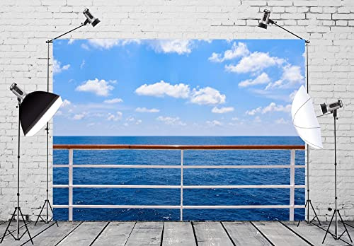CORFOTO 7x5ft Ozean-Kreuzfahrtschiff-Hintergrund, Stoff, Blauer Himmel, Reiseschiff, Deck Geländer, Zaun, Fotohintergrund, Sommer, Meer, Kreuzfahrtschiff, Kreuzfahrt-Thema, Party-Dekorationen