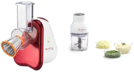 Moulinex DJ755G10 Fresh Express Plus Affettatutto Grattugia Elettrico, 5 Funzioni di Taglio, 200 W & DJ5201 Moulinette Essential, 4 Lame Affilate, Trita, Mescola e Sminuzza, Tritatutto
