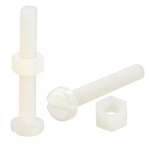 sourcing map 20 Paires Nylon Vis Écrou Assortiment, M5x35mm Fente Tête Cylindrique Vis & M5 Hexagonal Écrous pour Machines, Électronique, Blanc