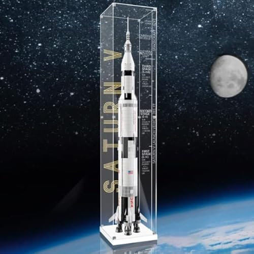 Havefun Acryl Vitrine Kompatibel Mit Lego 92176 NASA Apollo Saturn V Weltraumrakete, Schaukasten Showcase Staubdichte Display Case für Lego 21309 NASA Apollo Saturn V - Nicht Enthalten Modellbausatz