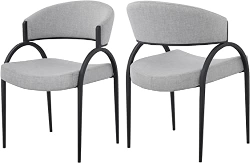 Meridian Furniture 931Grey-C Privet Collection Modern | Contemporary Dining Chair with Soft Grey Linen Textured Polyester Fabric, Matte Black Iron Frame, 20.5 W x 22.5 D x 31.5 H, Grey, Set of 2