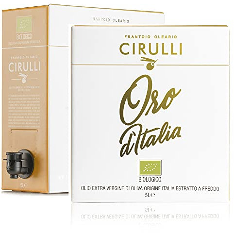 Frantoio Oleario Cirulli Huile d'olive extra vierge biologique, extrait à froid, huile d'olive italienne, sac en boîte avec robinet latéral (5 litres)