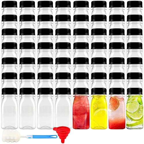 HEIHAK 56 Pack 4 oz Plastic Juice Bottles, Round Juice Storage Bottles with Black Lid Mini Fridge Bottles for Juice, Milk, Smoothies and Coffee Storing