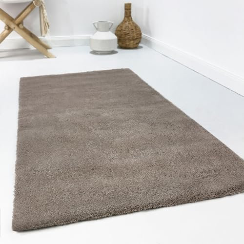Wecon Home Esprit Schurwollteppich Hochflor modern, kuschelig, für Wohnzimmer, Schlafzimmer oder Arbeitszimmer – Greenwood Rug (170 x 240 cm, Taupe)