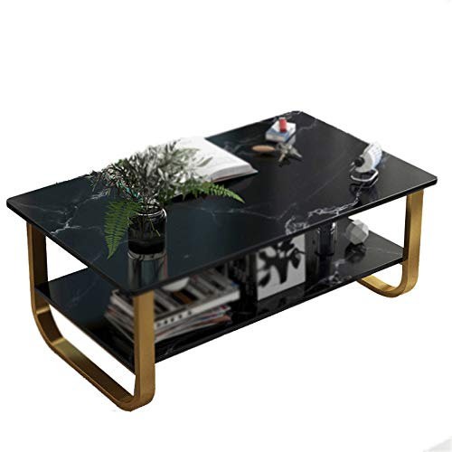 2-stufiger Couchtisch aus Holz, Zeitschriftentisch aus Marmorfurnier, Wohnzimmer, Büro, Schlafzimmer, zentraler Couchtisch, Empfangstheke (Größe: 80 x 45 x 42 cm, Farbe: Schwarz)