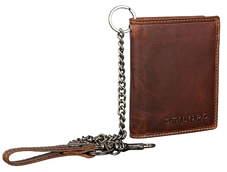 STILORD “Mick” Portafoglio con Catena Uomo Pelle Porta Carte di Credito Blocco RFID Portafoglio Slim Portamonete Piccolo Cuoio Genuino Colore:salerno - marrone