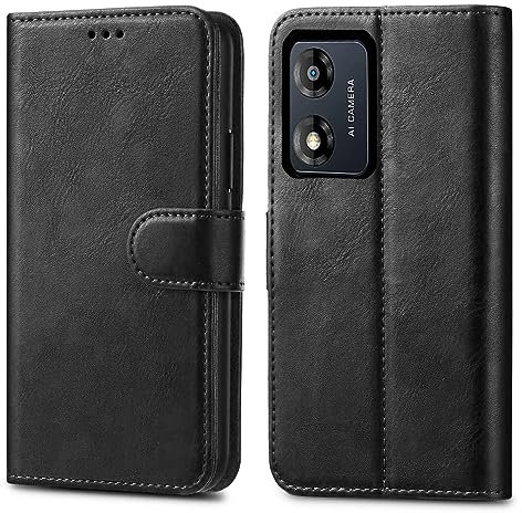 GAPlus PU Leather Flip Cover Wallet Case For Motorola Moto E13 Card Holder Magnetic Kickstand Black