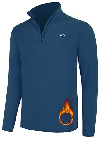 WILLIT Herren Fleece Golf Pullover Langarm Pullover Half Zip Wanderpullover Atmungsaktiv Thermo Sweatshirt Jacke Leichtgewicht Ozean Blau L