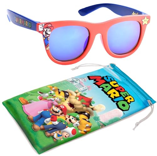 Sun-Staches Super Mario Sonnenbrille – Stilvolle, bequeme und langlebige UV-schützende Jungen-Sonnenbrille mit weicher Tragetasche – offizielles Super Mario-Geschenk für Jungen und Mädchen