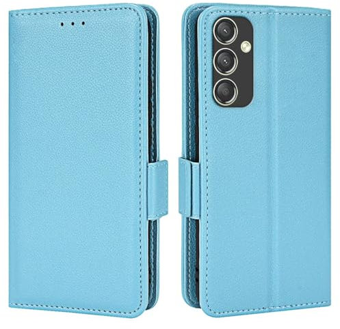 Topme Étui en Cuir pour Samsung Galaxy A15 (4G) / Samsung Galaxy A15 5G (6.5 inches), [ Coque de Téléphone Série Motif Litchi Simple] - Bleu Clair