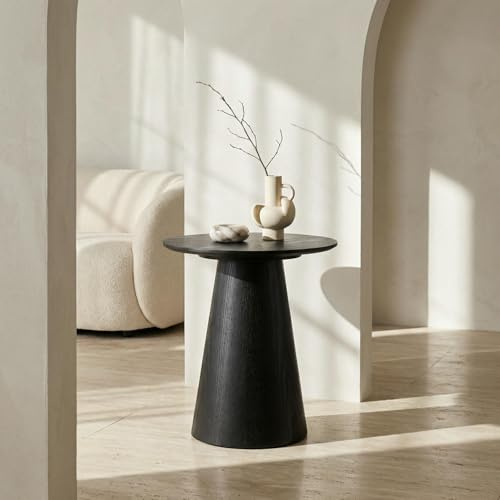 Furnhouse Tango Couchtisch Rund Ø45 cm | Schwarz Eiche Furnier Mittelfuß – Skandinavisches Design FSC-Zertifiziert