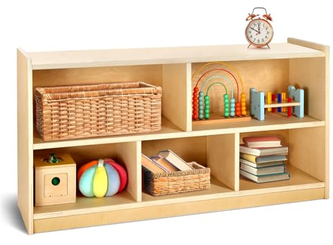 wingyz Wooden Storage Cabinet, 5-Section Montessori Bookshelf, Kids Toy Storage Organizer Book Shelf for Kids Rooms, Classroom, Playroom, Nursery, Preschool Book Shelves