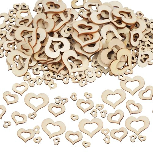 DLUSZERT 700 Stück Klein Holzherzen, Holz Herz zum Basteln, Mini Holzherzen Streudeko, Herz Holzscheiben für Hochzeit DIY Handwerk Verzierungen Tischdeko - 1cm 2cm 3cm