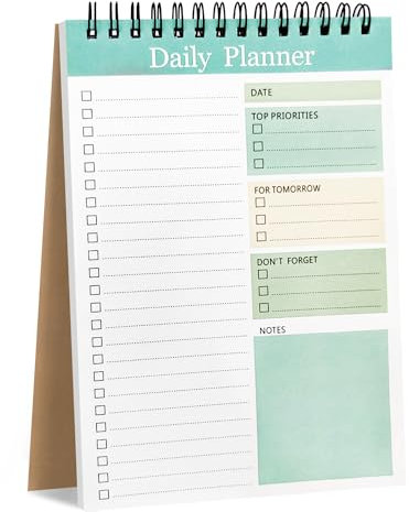 To-Do-Listen-Notizbuch, 35 Blatt, Tagesplaner, undatiert, To-Do-Listen-Block, Spiral-To-Do-Listen-Planer, abreißbares Tagesplaner-Notizbuch für Arbeit und Privat, organisiert (grün)