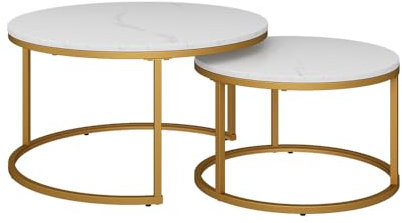 Vicco Couchtisch Set Montreal, 2-teiliger Sofatisch, Weiß/Gold, 77 x 40 cm 2 Teile
