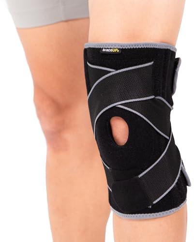 BraceUP Rodillera Menisco y Ligamento con estabilizadores laterales y almohadillas de gel para la rótula - Soporte definitivo para la rodilla contra el dolor (L/XL)