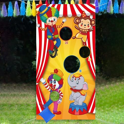 KHIRY Karneval Wurf Spiel Clown Banner Säcke Zirkus Bohnen Säcke Wurf Spiel für Karneval Party Aktivitäten, Große Karneval Dekorationen, Zirkus Lieferungen